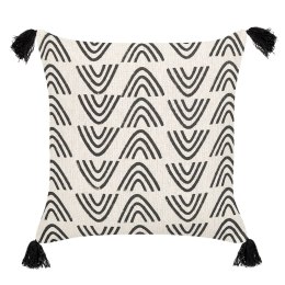 Bawełniana poduszka dekoracyjna geometryczny wzór z frędzlami 45 x 45 cm biało-czarna MAYS Lumarko!