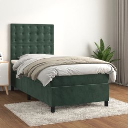 Łóżko kontynentalne z materacem, zielone, aksamit, 80x200 cm