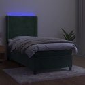 Łóżko kontynentalne z materacem i LED zielony aksamit 80x200 cm
