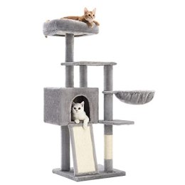 Drapak, 53,1-calowa wieża dla kotów domowych, wielopoziomowe mieszkanie dla kota ze zdejmowaną zmywalną osłoną na żerdzie, mebel