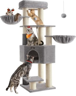 Drapak z samonagrzewającymi się kocami, dla dużych kotów, 2 szczotki dla kotów, 9 pni o grubości Ø 11,1 cm, duże platformy, jask
