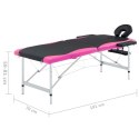 2-strefowy, składany stół do masażu, aluminium, czarno-różowy Lumarko!