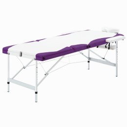  3-strefowy, składany stół do masażu, aluminium, biało-fioletowy Lumarko!