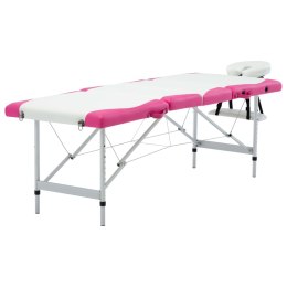 Lumarko 4-strefowy, składany stół do masażu, aluminium, biało-różowy