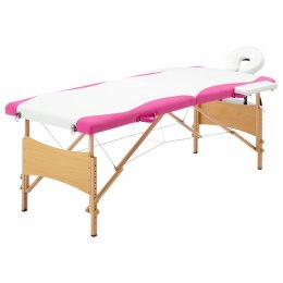  Składany stół do masażu, 2 strefy, drewniany, biało-różowy Lumarko!