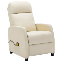  Rozkładany fotel masujący, kremowy, sztuczna skóra Lumarko!