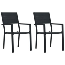  Krzesła ogrodowe, 2 szt., czarne, HDPE o wyglądzie drewna Lumarko!