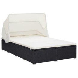 Lumarko 2-osobowy leżak z poduszką, polirattan, czarny