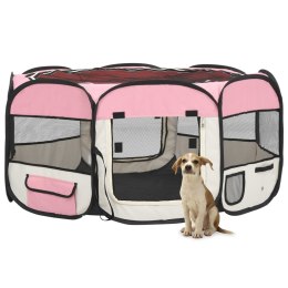  Składany kojec dla psa, z torbą, różowy, 145x145x61 cm Lumarko!