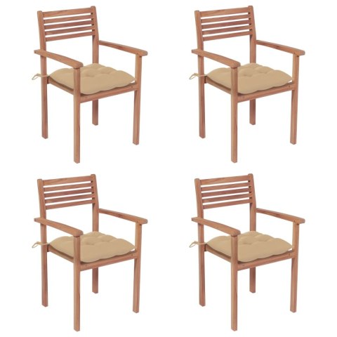 Krzesła ogrodowe, 4 szt., beżowe poduszki, drewno tekowe Lumarko!