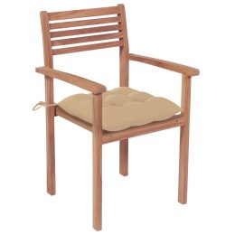  Krzesła ogrodowe, 4 szt., beżowe poduszki, drewno tekowe Lumarko!
