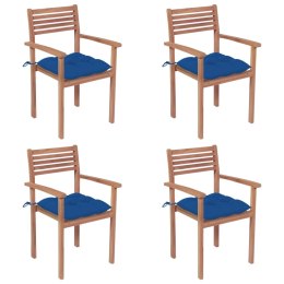  Krzesła ogrodowe, 4 szt., niebieskie poduszki, drewno tekowe Lumarko!