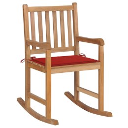 Lumarko Fotel bujany z czerwoną poduszką, lite drewno tekowe
