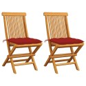  Krzesła ogrodowe z czerwonymi poduszkami, 2 szt., drewno tekowe Lumarko!