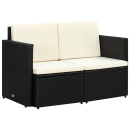 Lumarko 2-osobowa sofa ogrodowa z poduszkami, polirattan, czarna