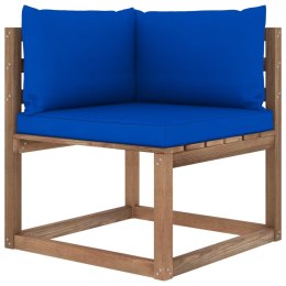  Ogrodowa sofa narożna z palet, z niebieskimi poduszkami Lumarko!