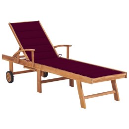  Leżak z poduszką w kolorze winnej czerwieni, lite drewno tekowe Lumarko!