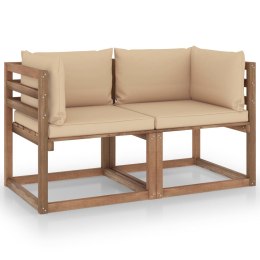  Ogrodowa sofa 2-os. z palet, z beżowymi poduszkami, sosna Lumarko!