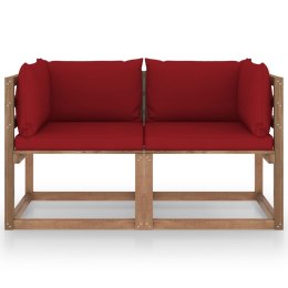  Ogrodowa sofa 2-os. z palet, z bordowymi poduszkami, sosna Lumarko!