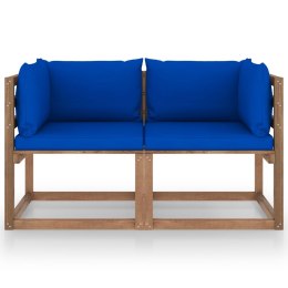  Ogrodowa sofa 2-os. z palet, z niebieskimi poduszkami, sosna Lumarko!