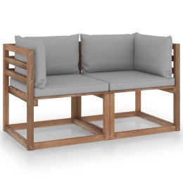  Ogrodowa sofa 2-os. z palet, z szarymi poduszkami, sosna Lumarko!
