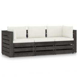  Ogrodowa sofa 3-os z poduszkami, impregnowane na szaro drewno Lumarko!