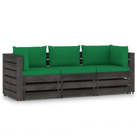  Ogrodowa sofa 3-os z poduszkami, impregnowane na szaro drewno Lumarko!