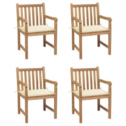  Krzesła ogrodowe, 4 szt., kremowe poduszki, drewno tekowe Lumarko!