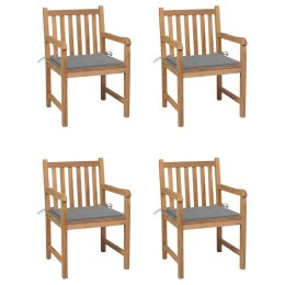  Krzesła ogrodowe, 4 szt., szare poduszki, drewno tekowe Lumarko!