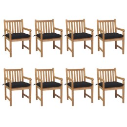  Krzesła ogrodowe z czarnymi poduszkami, 8 szt., drewno tekowe Lumarko!