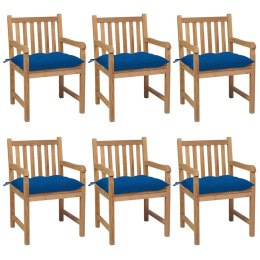  Krzesła ogrodowe z niebieskimi poduszkami, 6 szt., tekowe Lumarko!