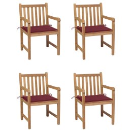  Krzesła ogrodowe, 4 szt., czerwone poduszki, drewno tekowe Lumarko!