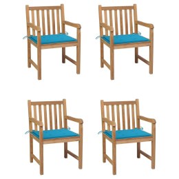  Krzesła ogrodowe, 4 szt., niebieskie poduszki, drewno tekowe Lumarko!