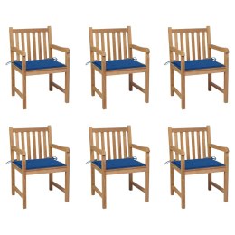  Krzesła ogrodowe, 6 szt., kobaltowe poduszki, drewno tekowe Lumarko!