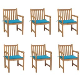  Krzesła ogrodowe, 6 szt., niebieskie poduszki, drewno tekowe Lumarko!