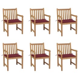  Krzesła ogrodowe, czerwone poduszki, 6 szt., lite drewno tekowe Lumarko!