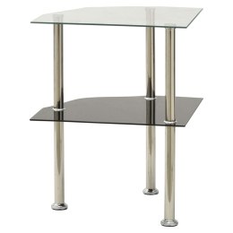Lumarko 2-poziomowy stolik, 38x38x50 cm, przezroczyste i czarne szkło