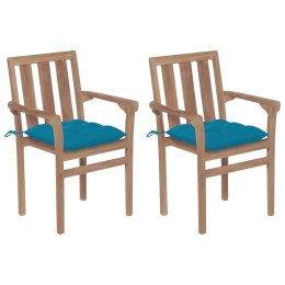  Krzesła ogrodowe, 2 szt., błękitne poduszki, drewno tekowe Lumarko!