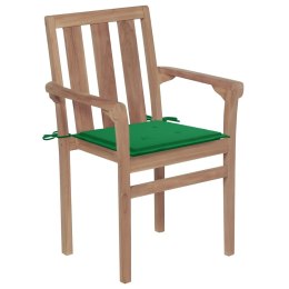  Krzesła ogrodowe, 2 szt., zielone poduszki, lite drewno tekowe Lumarko!