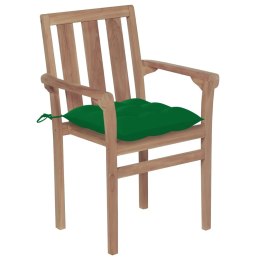  Krzesła ogrodowe, 2 szt., zielone poduszki, lite drewno tekowe Lumarko!