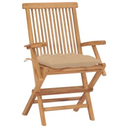  Krzesła ogrodowe z beżowymi poduszkami, 2 szt., drewno tekowe Lumarko!
