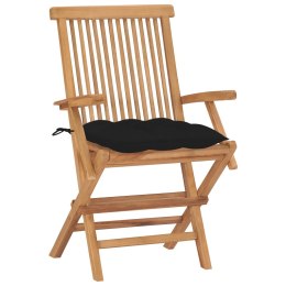  Krzesła ogrodowe z czarnymi poduszkami, 2 szt., drewno tekowe Lumarko!