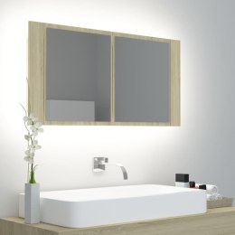 Szafka łazienkowa z lustrem i LED, dąb sonoma, 90x12x45 cm Lumarko!