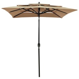  3-poziomowy parasol na aluminiowym słupku, kolor taupe, 2x2 m Lumarko!