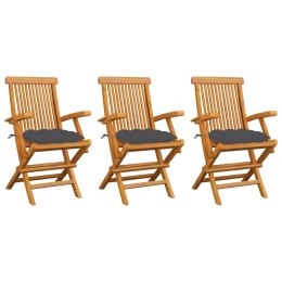  Krzesła ogrodowe, antracytowe poduszki, 3 szt., drewno tekowe Lumarko!