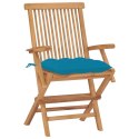  Krzesła ogrodowe z niebieskimi poduszkami, 8 szt., tekowe Lumarko!
