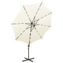  Wiszący parasol z lampkami LED i słupkiem, piaskowy, 300 cm Lumarko!