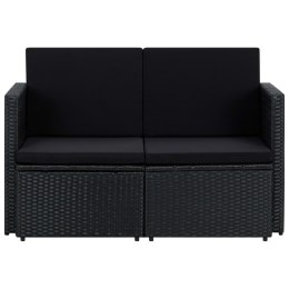 Lumarko 2-osobowa sofa ogrodowa z poduszkami, czarna, polirattan