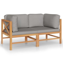 Lumarko 2-os. sofa ogrodowa z szarymi poduszkami, lite drewno tekowe