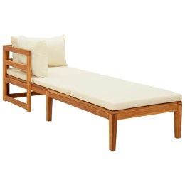  Leżak z 1 podłokietnikiem, kremowe poduszki, drewno akacjowe Lumarko!